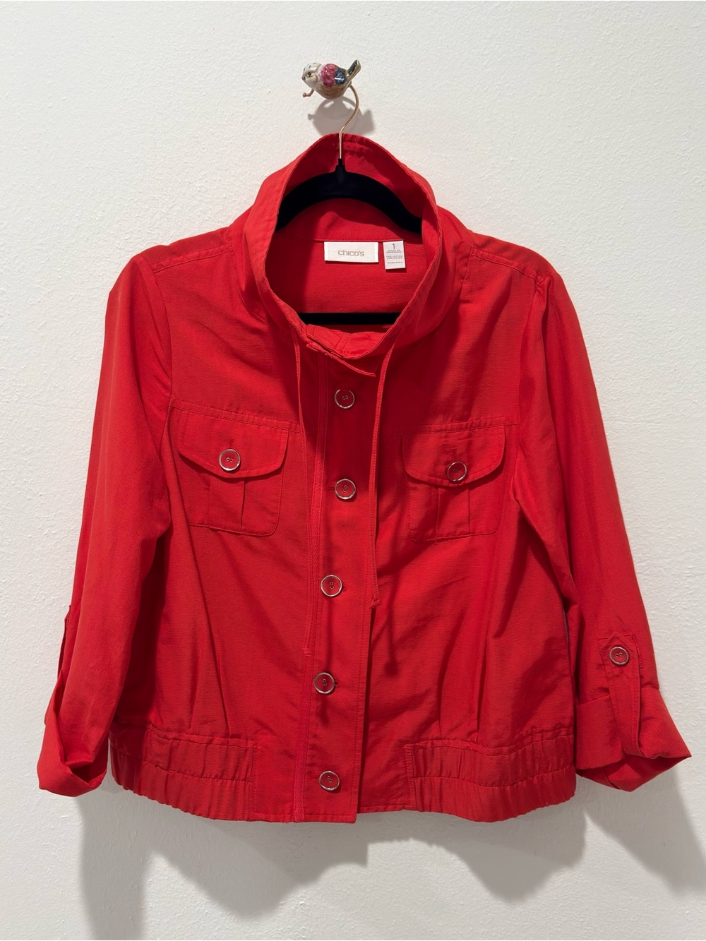 Chico's Bright Red Button-Front Utility Jacket